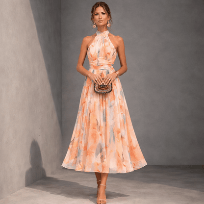 Valeria | Vestido con cuello y elegante estampado en acuarela - Marina Durán