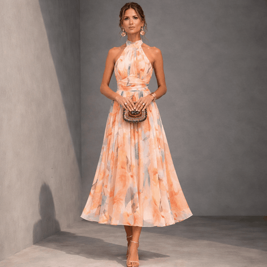 Valeria | Vestido con cuello y elegante estampado en acuarela - Marina Durán